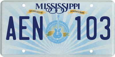 MS license plate AEN103