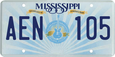 MS license plate AEN105