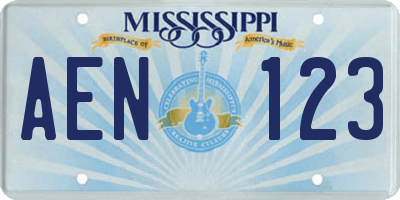 MS license plate AEN123