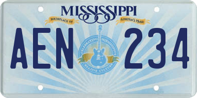 MS license plate AEN234