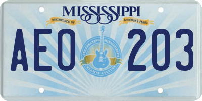 MS license plate AEO203