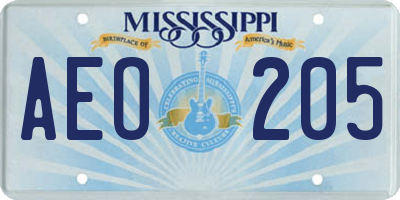 MS license plate AEO205