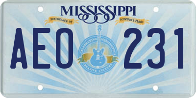 MS license plate AEO231