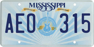 MS license plate AEO315