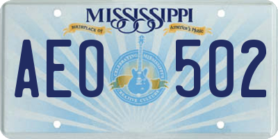 MS license plate AEO502