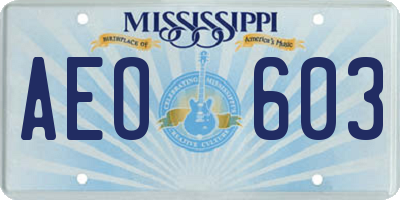 MS license plate AEO603