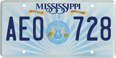 MS license plate AEO728