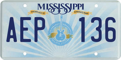 MS license plate AEP136