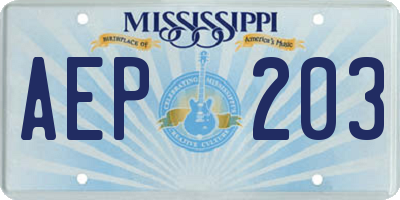 MS license plate AEP203
