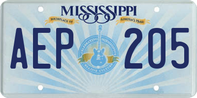 MS license plate AEP205