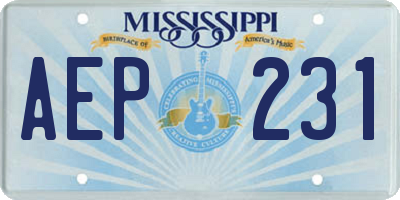 MS license plate AEP231