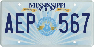 MS license plate AEP567