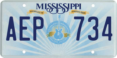 MS license plate AEP734