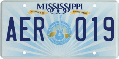MS license plate AER019