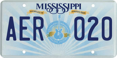 MS license plate AER020