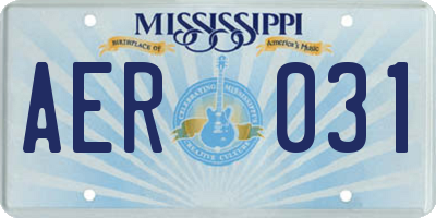 MS license plate AER031