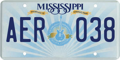 MS license plate AER038