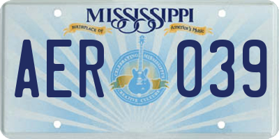 MS license plate AER039