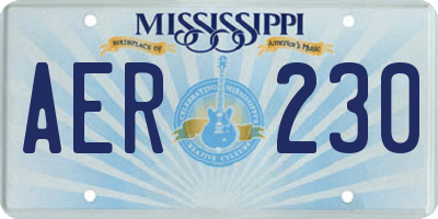 MS license plate AER230