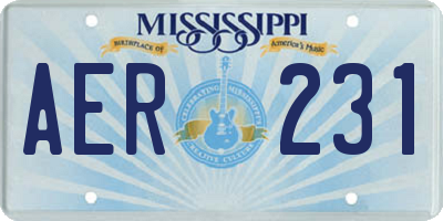 MS license plate AER231