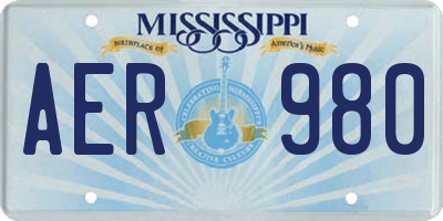 MS license plate AER980