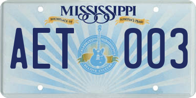 MS license plate AET003