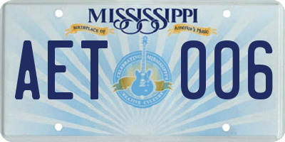 MS license plate AET006