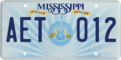 MS license plate AET012