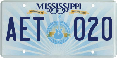 MS license plate AET020