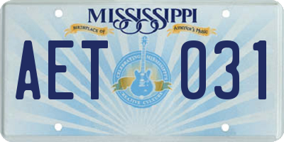 MS license plate AET031