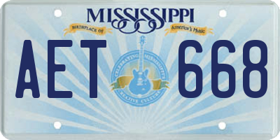 MS license plate AET668