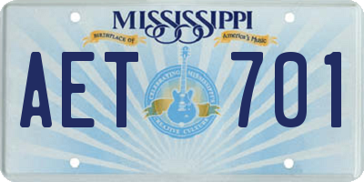 MS license plate AET701