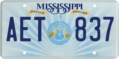 MS license plate AET837