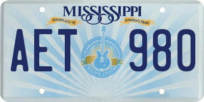 MS license plate AET980
