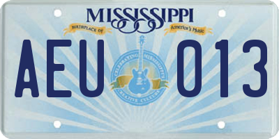 MS license plate AEU013