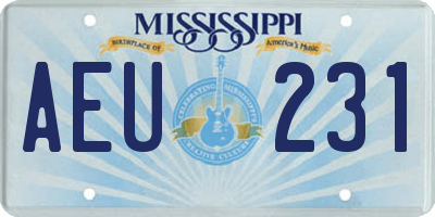 MS license plate AEU231