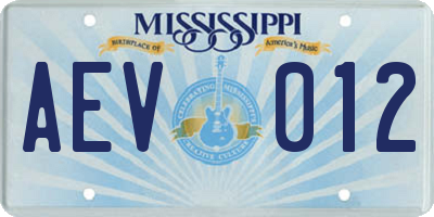 MS license plate AEV012