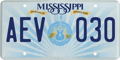 MS license plate AEV030