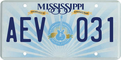 MS license plate AEV031