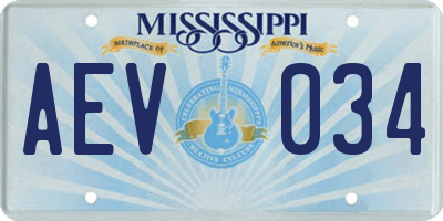 MS license plate AEV034