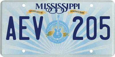 MS license plate AEV205