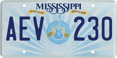 MS license plate AEV230