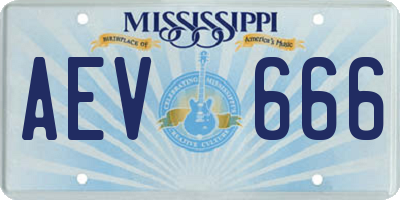 MS license plate AEV666