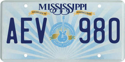 MS license plate AEV980