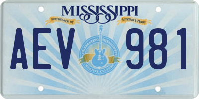 MS license plate AEV981