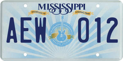 MS license plate AEW012