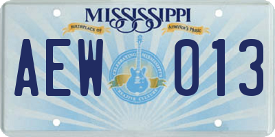 MS license plate AEW013