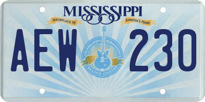 MS license plate AEW230