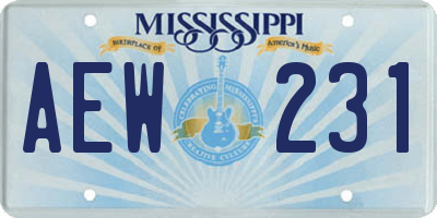 MS license plate AEW231