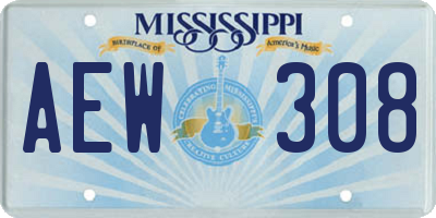 MS license plate AEW308